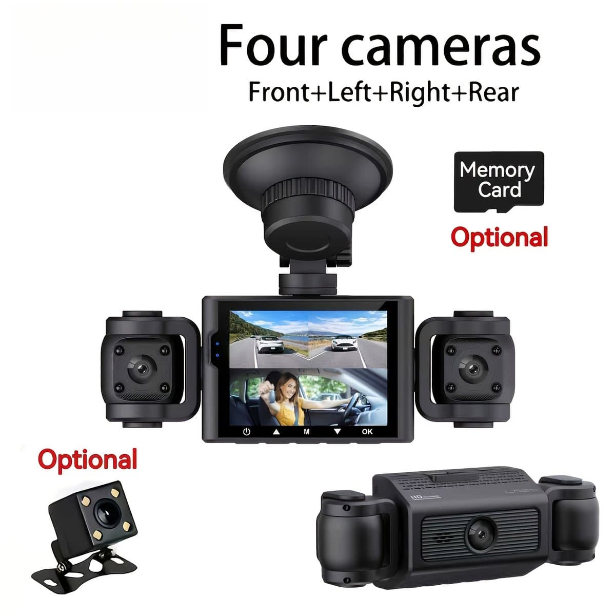 Dashcam met dubbele camera | 1080p camera aan de voorzijde & 480p ingebouwde camera, infrarood nachtzicht, 5,08 cm IPS-scherm, groothoeklens, dubbele lens, universeel ontwerp. — afbeelding 1