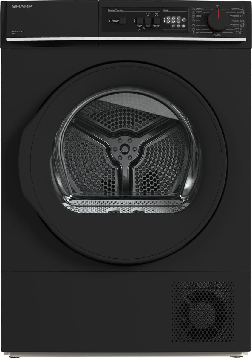 Sharp KDNA8S6BCBE - warmtepomp droger - 8 kg - energie label C - 15 programma's - LED trommelverlichting - links en rechts draaiend - mat zwart — afbeelding 1