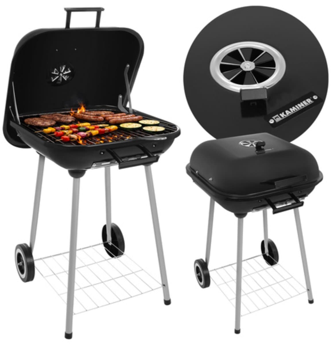 Kaminer Houtskoolbarbecue met deksel, 77 x 53 x 46 cm voor tuin en terras — afbeelding 1