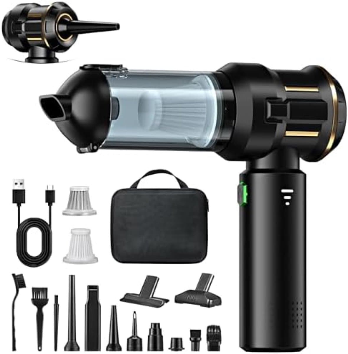 Draadloze Handstofzuiger 4-in-1 Mini Auto Stofzuiger Stofblazer 25.000 Pa Krachtige Zuigkracht Borstelloze Motor 6000mAh Batterij 1-touch Legen EVA-tas voor Auto en Thuis — afbeelding 1