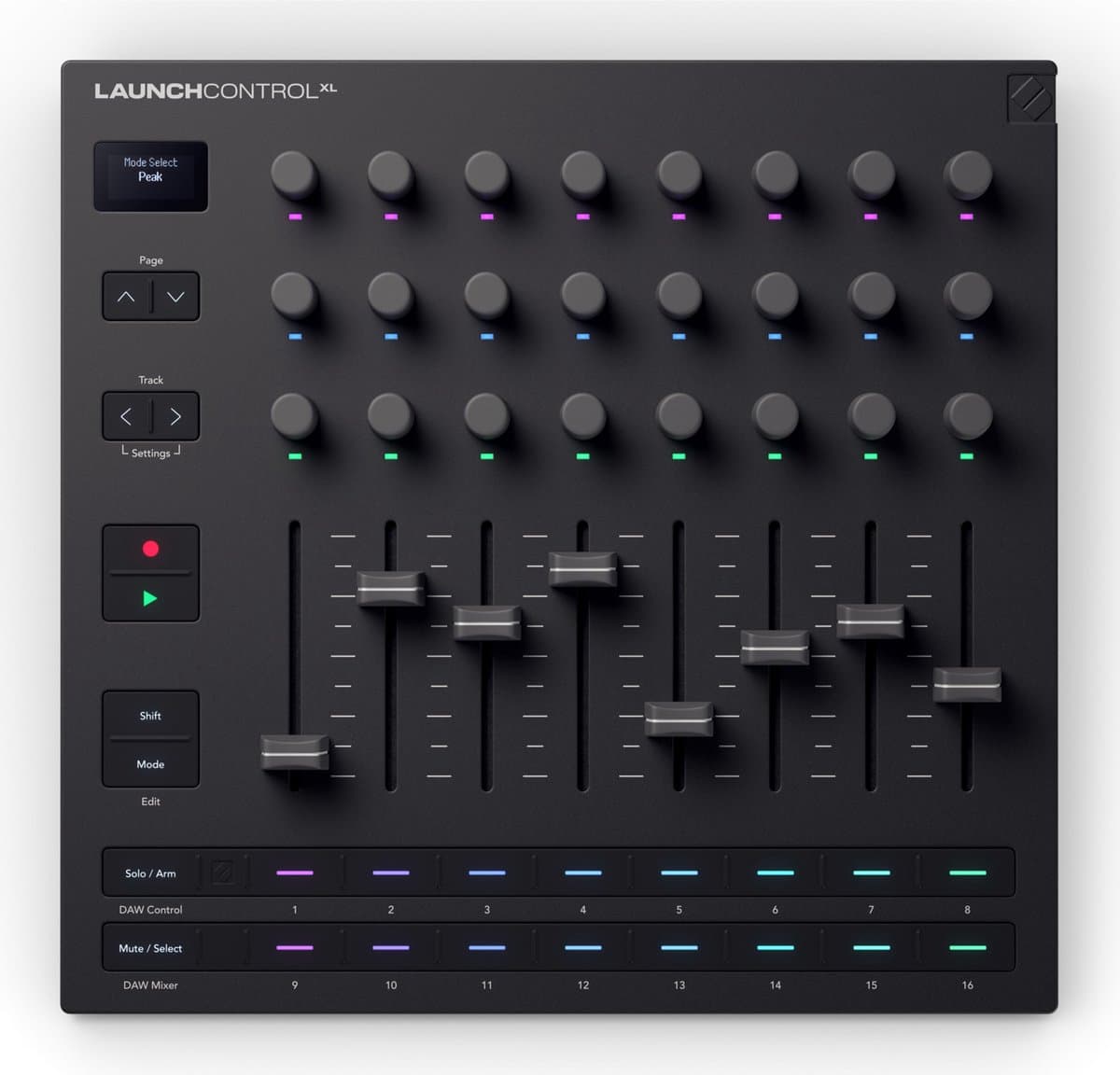 Novation Launch Control XL 3 - MIDI Control Surface - 24 Endloze Encoders - 8 Faders 60 mm - 16 Toewijsbare Knoppen - OLED Display - 5-Pins MIDI - USB-C - 15 Custom Modes — afbeelding 1