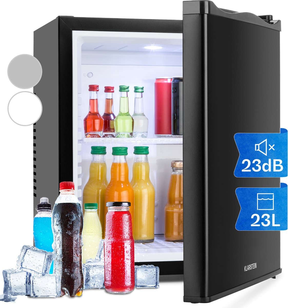 Klarstein Minibar minikoelkast voor op de kamer, 23 liter minikoelkast voor drankjes en cosmetica, kleine , kleine en stille koelkast, verstelbaar schap, kleine huidverzorgingskoelkast 5-15 °C - 23 dB - voor Hotelkamer voor Partykelder — afbeelding 1