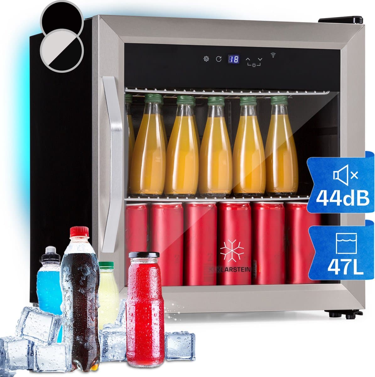 Klarstein Koelkast, Drankkoelkast met Glazen Deur, Geluidsarme Minikoelkast met 2 Planken & App-bediening, Outdoor Koelkast, Kleine Koelkast voor Kamer, Minibar 0–13 °C, Bierkoelkast 50 L — afbeelding 1