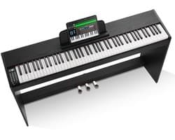 Digitale Piano met 88 Toetsen, Elektrische Piano met Dubbel Klavier en Ingebouwde Luidsprekers, Draagbare Koffer met Standaard en Hoofdtelefoonaansluiting, 200 Geluiden en Ritmes, Compatibel met Bluetooth/USB/MIDI, Ideaal voor Beginners