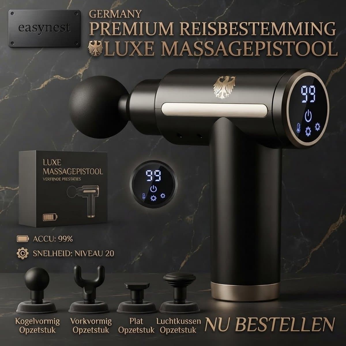 Massage Gun – Massagepistool voor Diepe Weefselmassage – Elektrisch Spiermassage Apparaat met 6 Massagekoppen – Percussie Massage Gun voor Spieren, Sport en Ontspanning – Draagbare Handheld Spiermassager – Stil Massageapparaat — afbeelding 1