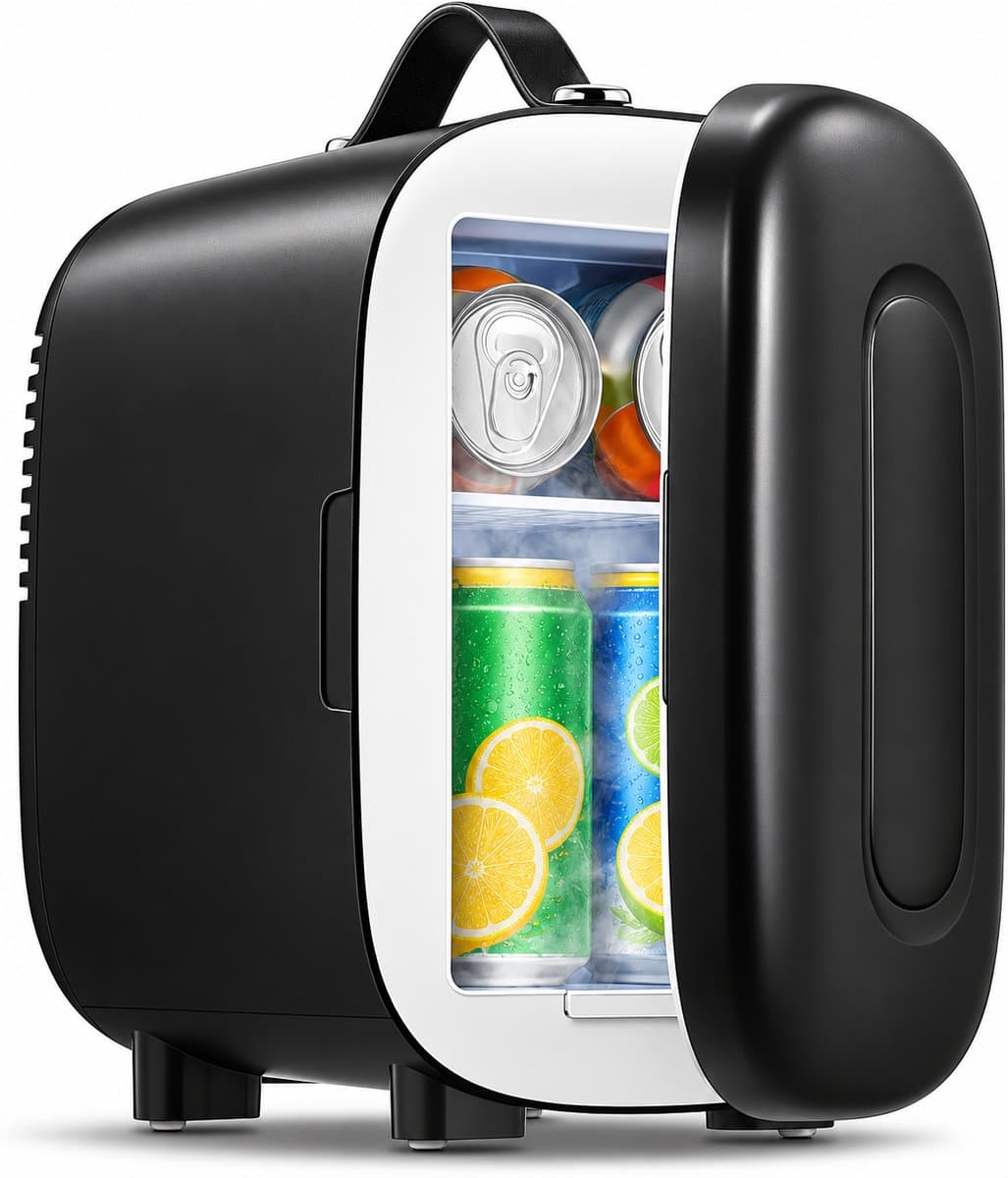 Mini Koelkast 5 Liter – 6 Blikken – AC/DC – Draagbare Koelbox – Stille Werking – Voor Auto, Slaapkamer, Kantoor en Reizen – Zwart — afbeelding 1