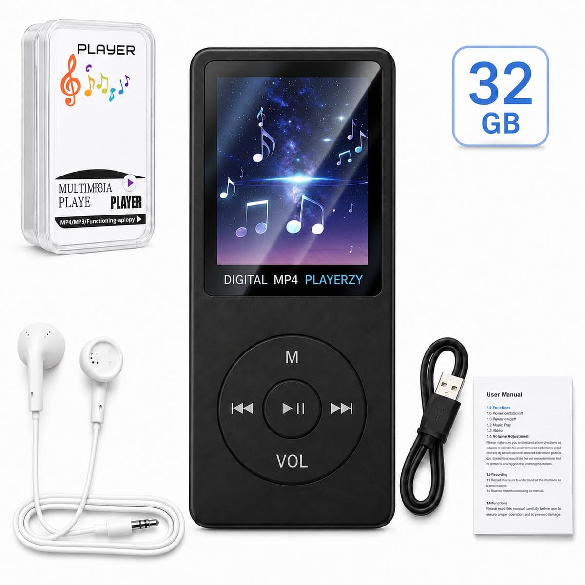 HiFi MP3 / MP4 Speler Bluetooth - Voice recorder - Dictafoon - FM radio - 32GB geheugen - Zwart — afbeelding 1