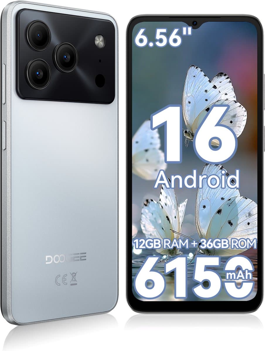 DOOGEE Note 56 Lite Smartphone - 6,56 Inch - 12GB(3+9) RAM - 32GB ROM - 6150 mAh - Android 16 - Met 3,5 mm hoofdtelefoonaansluiting - Wit — afbeelding 1