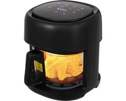 Heteluchtfriteuse met kijkvenster, 3,3 liter, temperatuurbereik, LCD 80-190 °C, compacte friteuse zonder olie, voor cake, kippenvleugels, vis, vlees (zwart)