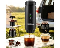Mini-koffiezetapparaat 3 in 1 met batterij - Auto-espressomachine USB-C - Compatibel met capsules en gemalen koffie - Ideaal voor campercamping en reiscadeaus, zwart