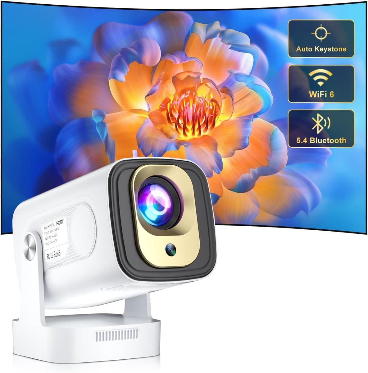 Mini Projector, upgrade 2026, ondersteunt 8K en 1080p, autofocus, draagbare projector met wifi 6 en Bluetooth 5.4, automatische keystone-correctie, mini-projector ondersteunt 4K, geschikt voor Android 14 home cinema — afbeelding 1