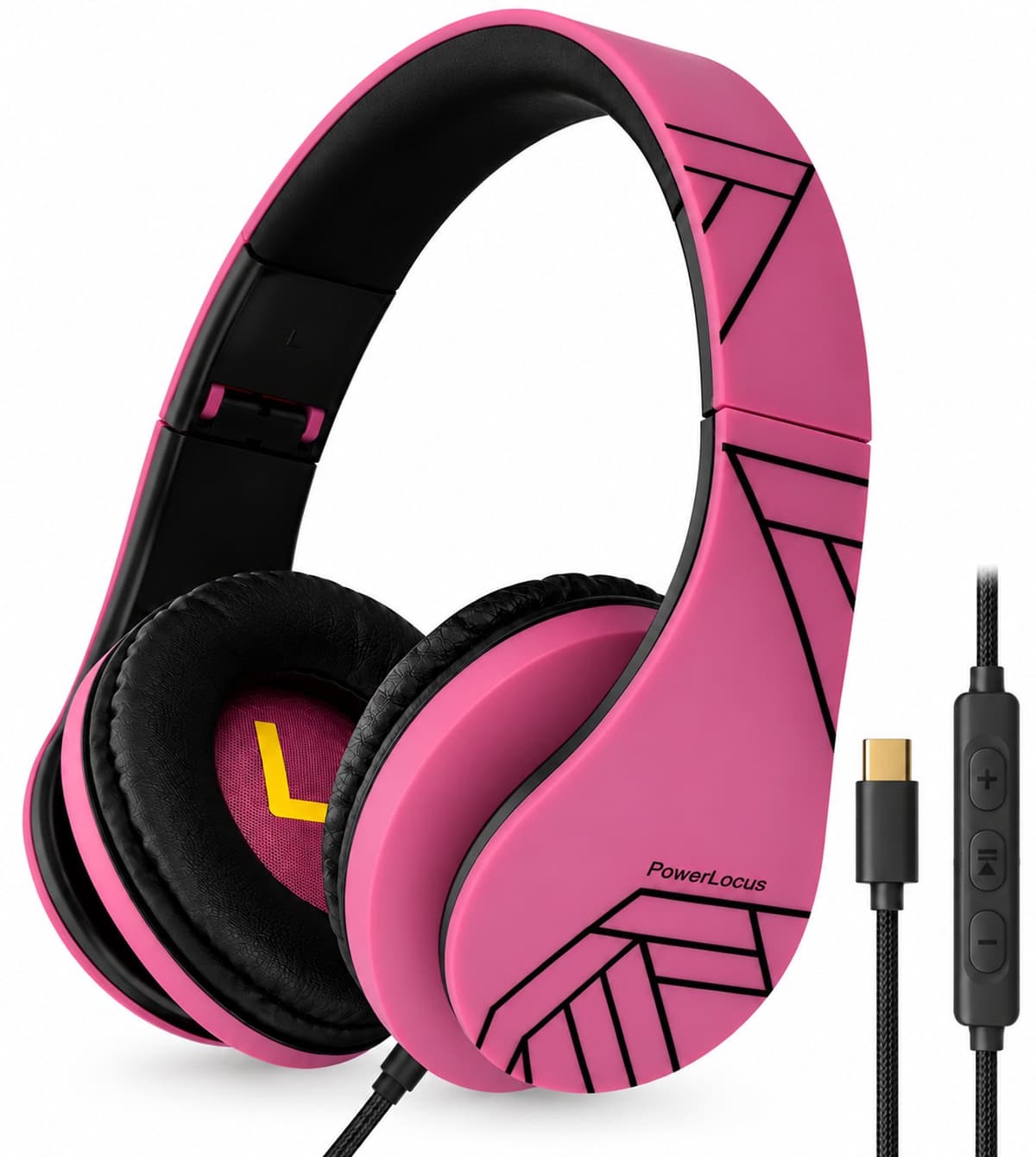 PowerLocus P2 Wired - Koptelefoon met Draad USB-C - Microfoon - Inklapbaar - Over-Ear Hoofdtelefoon met Kabel - Comfortabele Pasvorm - Audio Sharing Port - Zwart/Purper — afbeelding 1