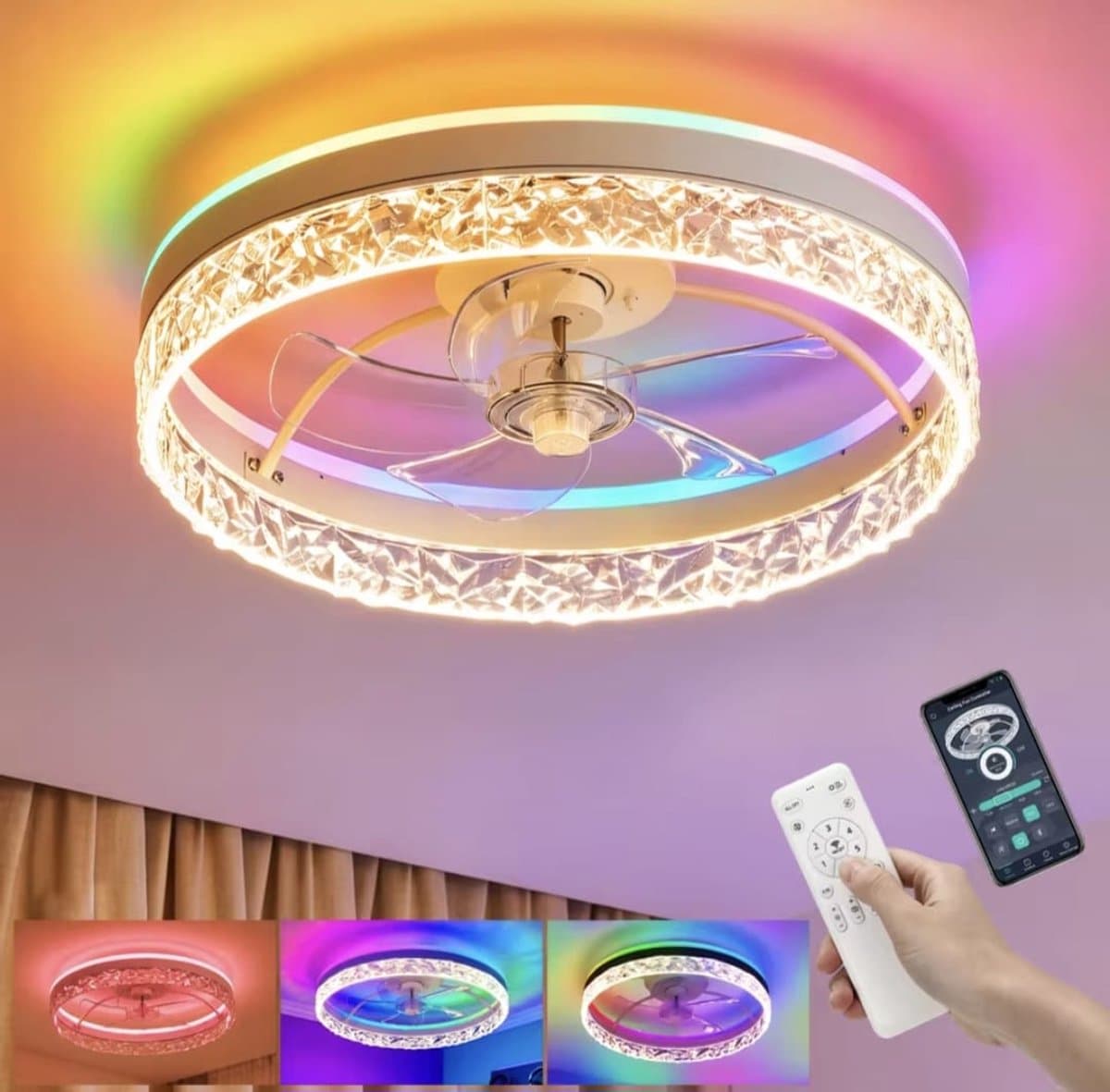 Ventilator Lamp - Airco Lamp - RGB - Plafondventilator Met Verlichting - Pafonniere - Plafondventilator Afstandbediening - Keukenlamp - Woonkamerlamp -6 Standen — afbeelding 1