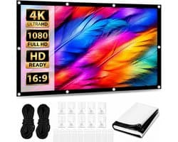 Beamer Scherm 100 Inch, 16:9 4K HD Opvouwbaar Kreukvrij
