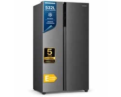 Heinner HSBS-HM532NFXE++ Amerikaanse Side-by-Side Koelkast 532 L – Full No Frost – LED Touch Display – Super Vriezen – Deur-open Alarm – RVS – 5 Jaar Garantie