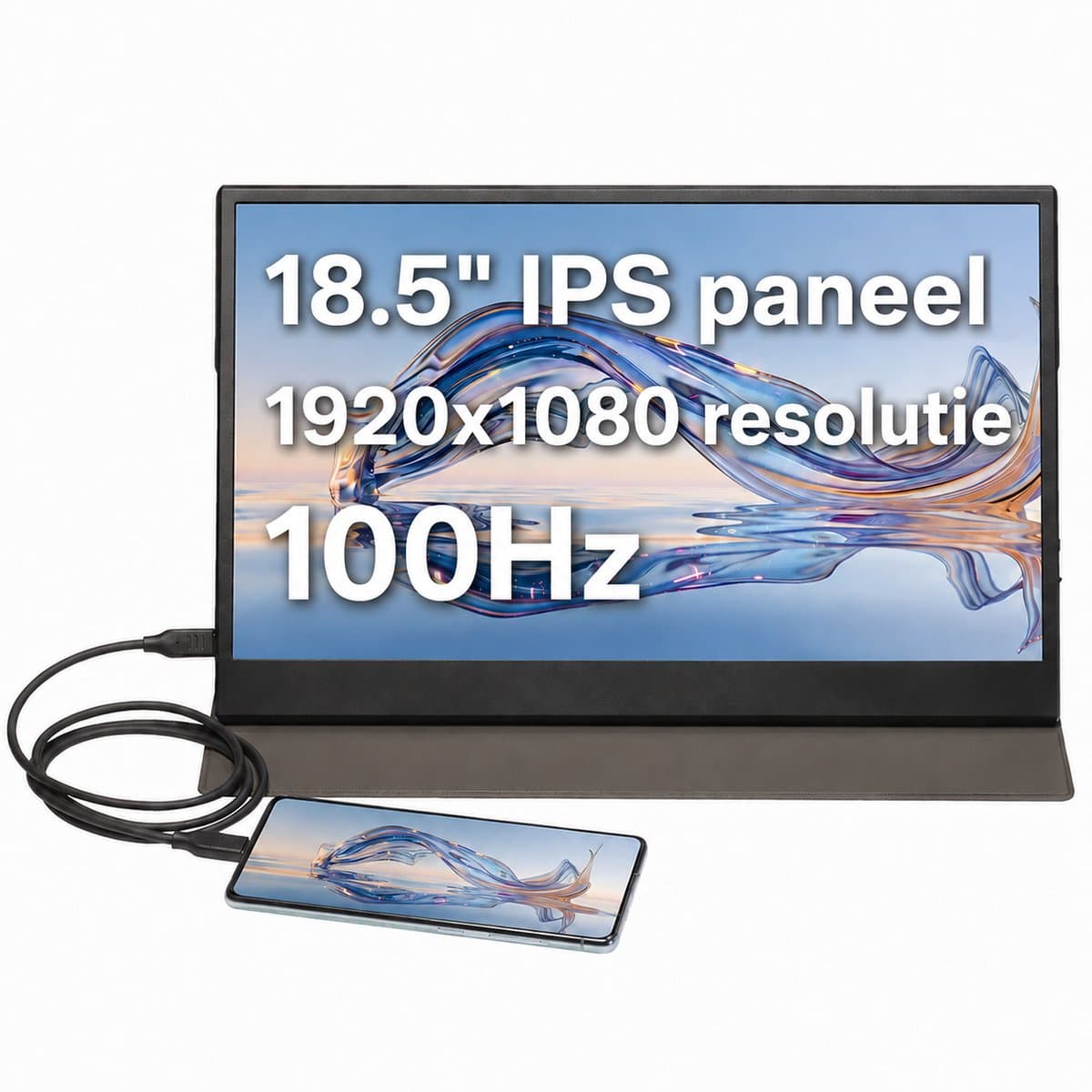 Denver Portable Monitor 18.5 inch - Full HD - Draagbare Monitor - Lederen Hoes - HDMI/USB-C - PMO18501 - Grijs — afbeelding 1