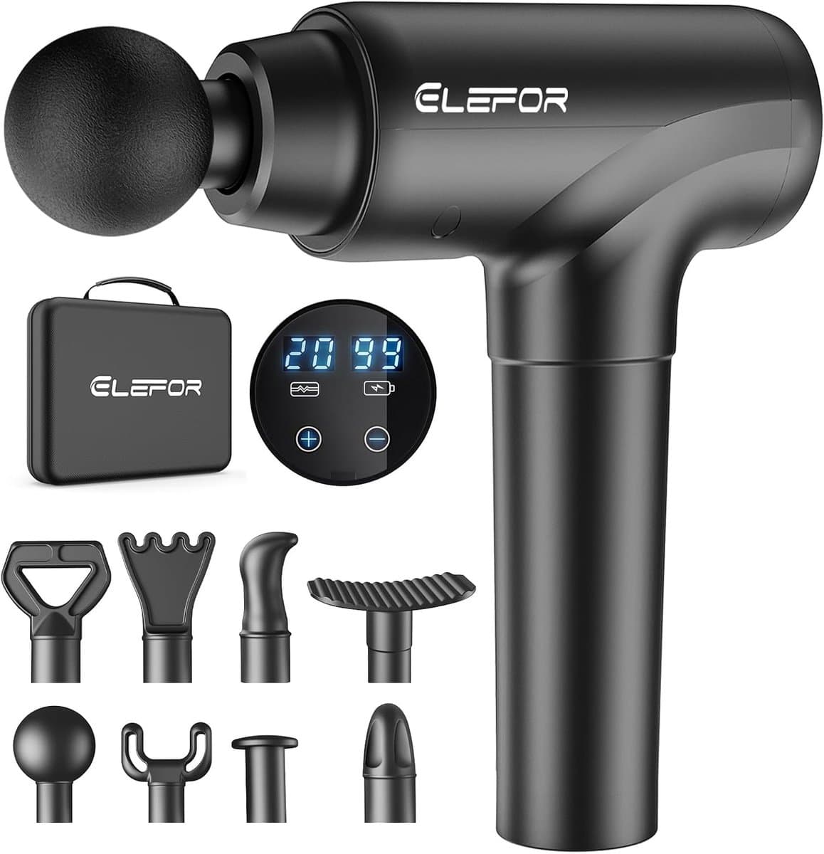 Massagepistool - Diepe Percussiemassage met 20 Snelheden en 8 Massagekoppen - Krachtig Spiermassageapparaat voor Rug, Nek, Schouders, Armen en Benen - Stil en Draadloos - Voor Sport, Fitness, Herstel en Ontspanning - Mat Zwart — afbeelding 1