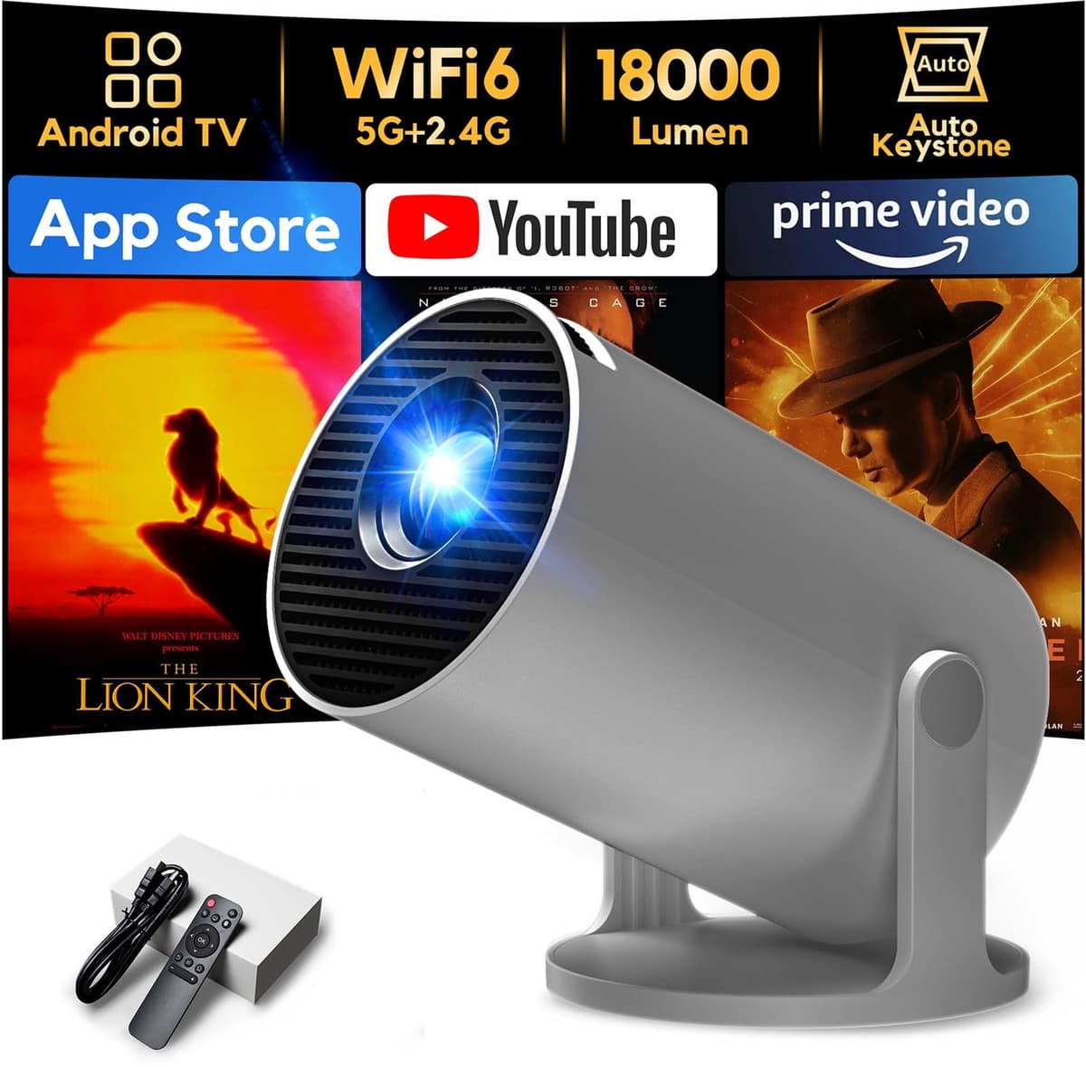 Mini Beamer Draagbaar - 1280 x 720 Resolutie - 18000 Lumen - DLP Technologie - HDMI USB 3,5mm - Voor Gaming En Thuisbioscoop — afbeelding 1