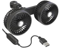LISM-Ventilator met twee koppen Geschikt voor in de auto, USB-oplaadpoort, drie standen: stil, krachtige luchtstroom en 360° draaibaar.