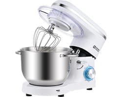 SnelShoppen - Keukenmachine 6,2 L Staande Mixer 1400W - Deegmixer met Planetaire Mengtechniek, Menghaak, Deeghaak, Garde - Wit, Perfect voor Keuken, B