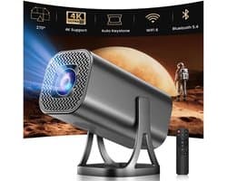 SnelShoppen - Mini-Beamer 4K 1080P, Draagbare Projector Android 12.0, 22000L, Wifi 6 & Bluetooth 5.4, Home Theater Smart Beamer met Auto Keystone, 270