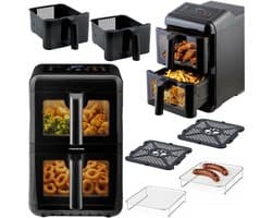 Dubbele Kamer Airfryer - Heteluchtfriteuse Verticale Airfryer - Grote Maaltijden Bereiden - Twee Manden Sync Finish - 116 liter - Zwart