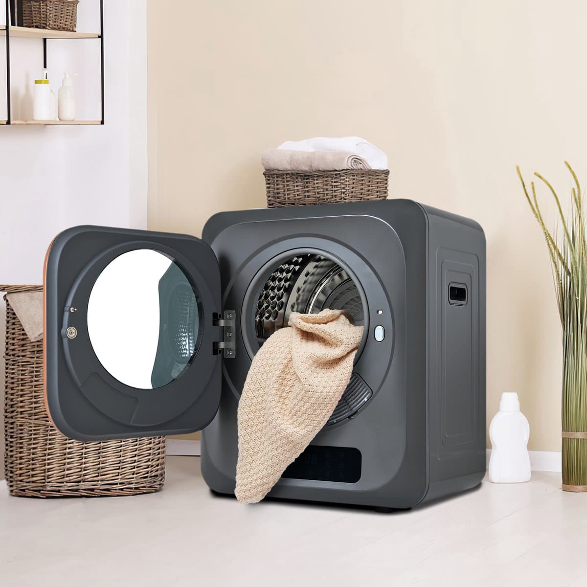 Wandmontage Wasdroger - 3-4 kg Capaciteit en UV-Sterilisatie - 850W en 6 Programma's - Voor Thuisgebruik - Grijs — afbeelding 1