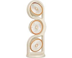 Ventilator - Draagbare Driehoofdige Ventilator - 5 Snelheden - USB Oplaadbaar - 360° Verstelbaar - 1200 mAh - Voor Kantoor en Buiten - Beige