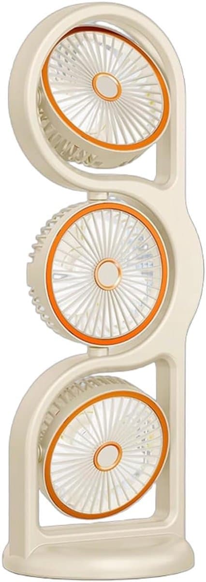 Ventilator - Draagbare Driehoofdige Ventilator - 5 Snelheden - USB Oplaadbaar - 360° Verstelbaar - 1200 mAh - Voor Kantoor en Buiten - Beige — afbeelding 1