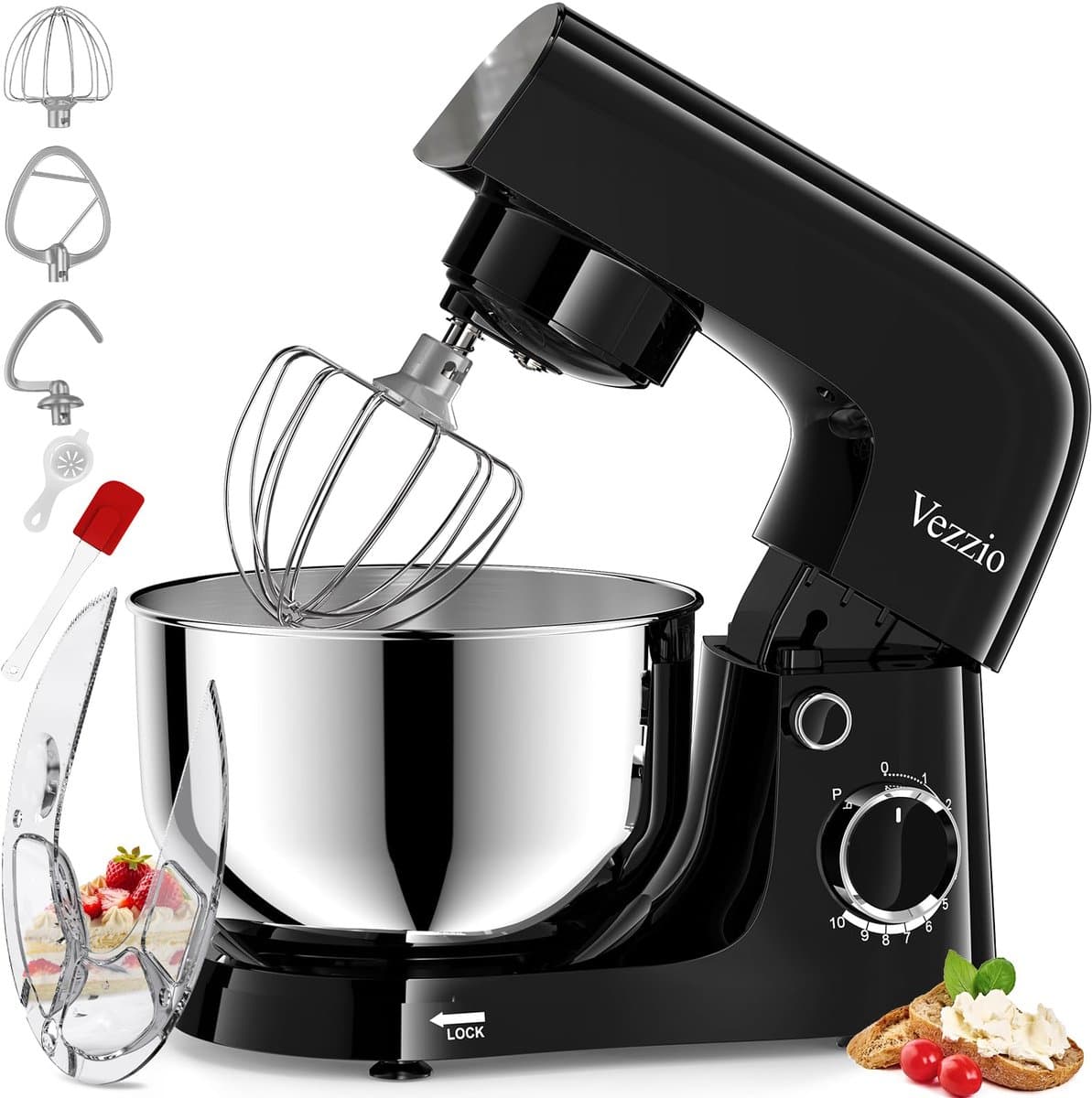 Keukenmachine 1500W – Kneedmachine met 10 Snelheden – 4,5L RVS Mengkom – Zwart — afbeelding 1