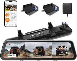 Dashcam voor auto - Zwart - 12 inch - 3-kanaals 4K Achteruitkijkspiegel met Bumpercamera - Voor Offroad en Stad