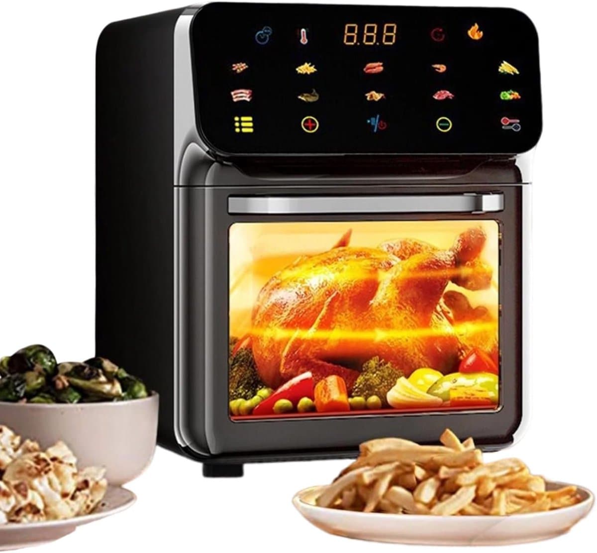 Heteluchtfriteuse Oven - Combi Apparaat - Gezinsmaaltijden Bereiden - Dubbele Zone Functionaliteit - 15 Liter - Zwart — afbeelding 1