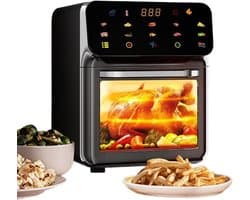 Heteluchtfriteuse Oven - Combi Apparaat - Gezinsmaaltijden Bereiden - Dubbele Zone Functionaliteit - 15 Liter - Zwart