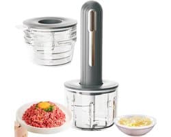 Mini Keukenmachine - Voedselhakker Hakmolen - Maaltijden Bereiden - Draadloos Ontwerp - Compact Formaat - Grijs
