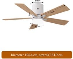 2-in-1 Plafondventilator, LED-Plafondventilator, 3 Instelbare Kleuren, 6 Snelheden, 5 Bladen, Timerfunctie, Geschikt Zowel Winter als Zomer, Ideaal Meer Comfort (Natuurlijke houtkleur, 107 cm)