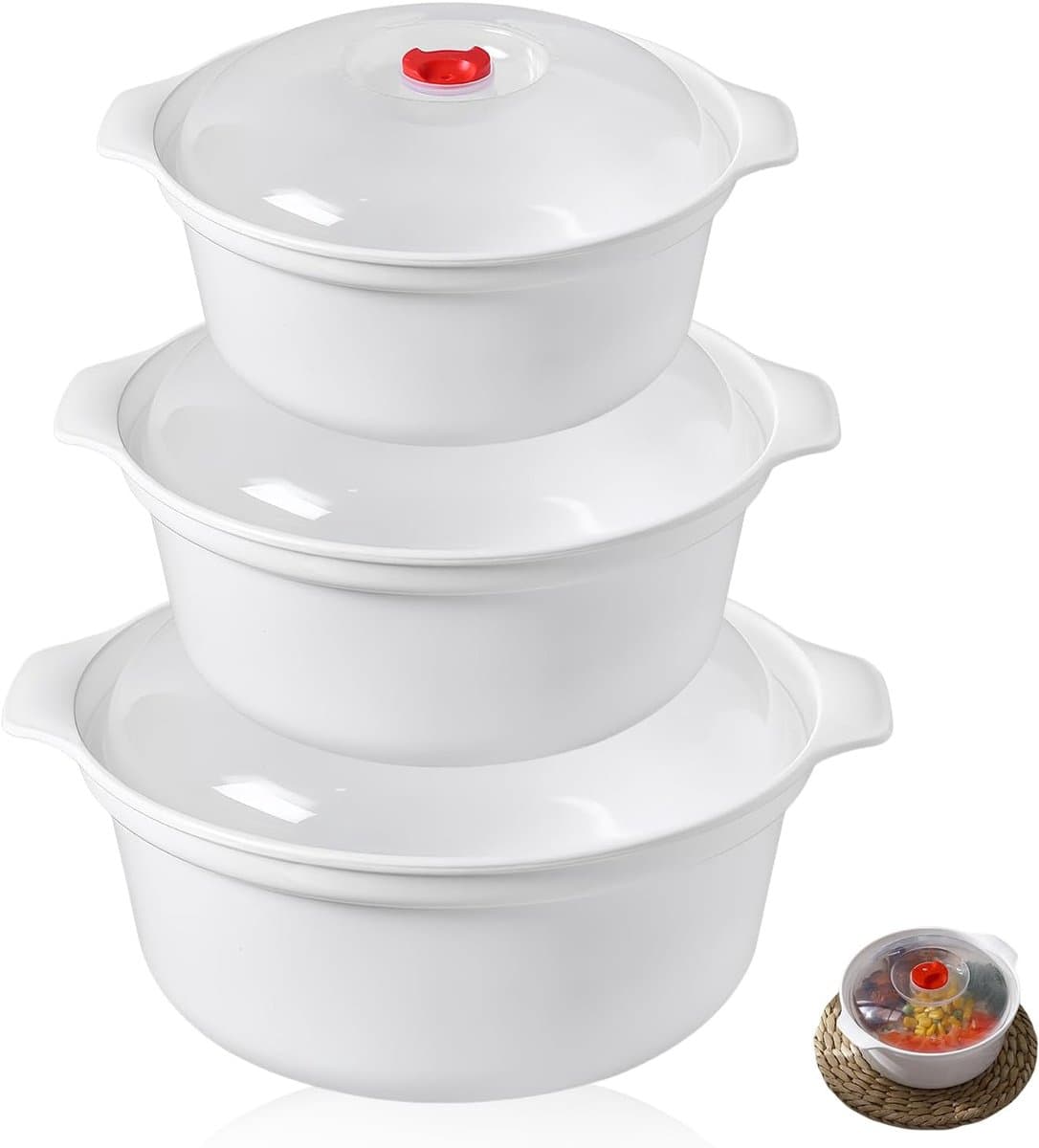SnelShoppen - Magnetron Servies, Bewaarboxen met Deksel, Magnetron Borden met Deksel, 3 L Magnetron Kom, Opbergcontainers met Deksel, Geschikt als Bou — afbeelding 1