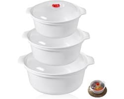 SnelShoppen - Magnetron Servies, Bewaarboxen met Deksel, Magnetron Borden met Deksel, 3 L Magnetron Kom, Opbergcontainers met Deksel, Geschikt als Bou