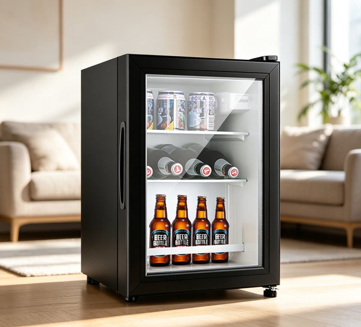 36 liter drankkoeler zwart vrijstaande minikoelkast biedt ruimte aan 50 blikjes drank koelt op ultralage temperatuur geschikt voor thuis en op kantoor voor het bewaren van bier cocktails frisdranken en sappen 36*40*53 cm — afbeelding 1