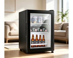 36 liter drankkoeler zwart vrijstaande minikoelkast biedt ruimte aan 50 blikjes drank koelt op ultralage temperatuur geschikt voor thuis en op kantoor voor het bewaren van bier cocktails frisdranken en sappen 36*40*53 cm