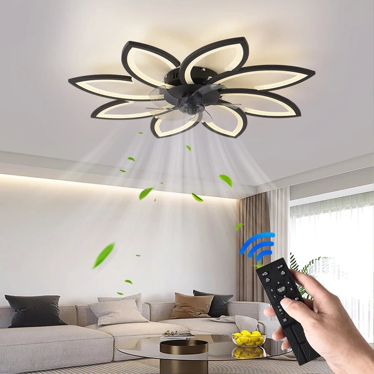Vhr Plafondventilator met Verlichting - Dimbaar - 6 Snelheden - Afstandsbediening/App Besturing - Slaapkamer en Woonkamer - Ø78cm — afbeelding 1