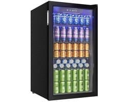 Casa Living Koelkast - Drankenkoelkast met Glazen Deur - 90 Liter - 126 Blikjes - Verstelbare Planken - LED Verlichting - Zwart