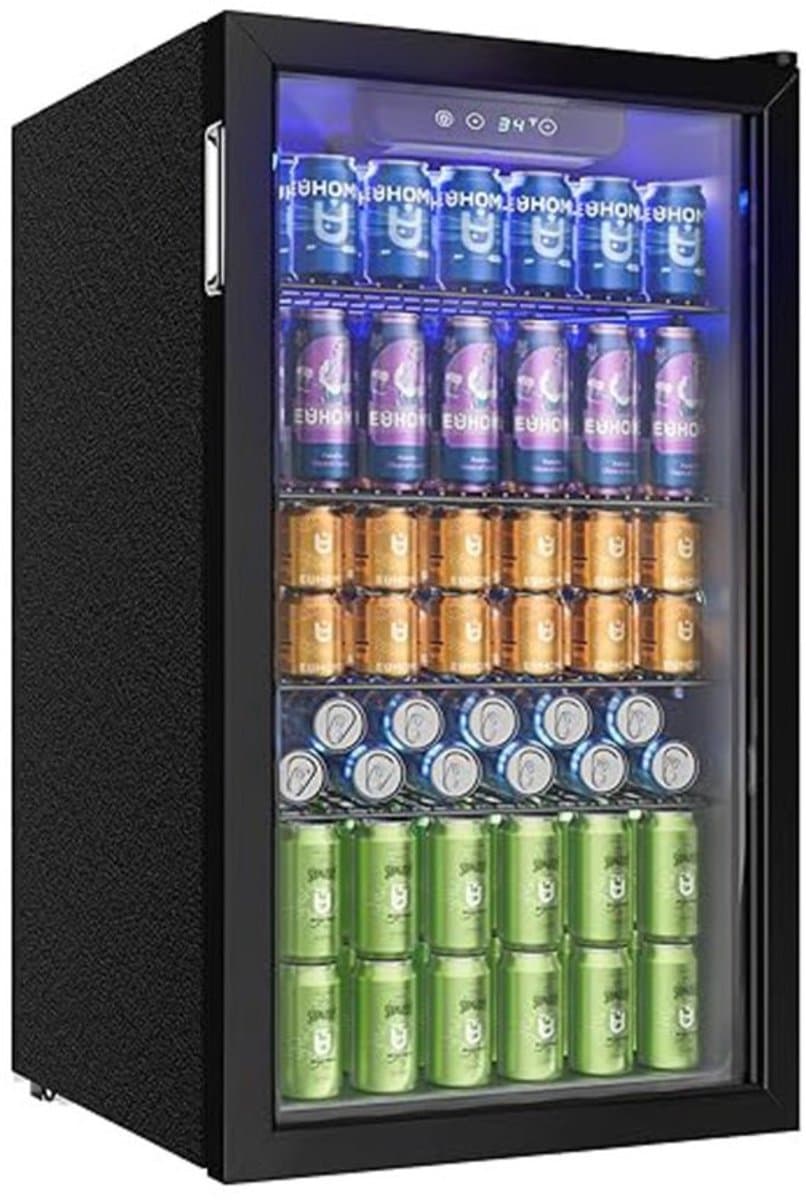 Casa Living Koelkast - Drankenkoelkast met Glazen Deur - 90 Liter - 126 Blikjes - Verstelbare Planken - LED Verlichting - Zwart — afbeelding 1