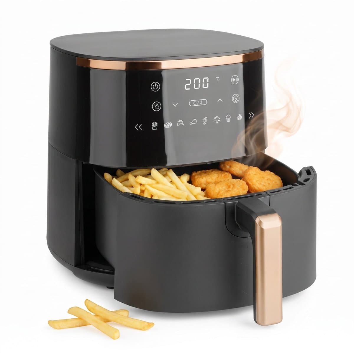 Cheqo® Airfryer - Hetelucht Friteuse - Heteluchtfriteuse - Friteuse zonder Olie - Luchtfriteuse met Digitaal Display en Touchscreen - 8 Automatische Programma's - Timer - Airfryer XL Zwart Goud - Frituurpan - Gezond Frituren voor het Hele Gezin — afbeelding 1