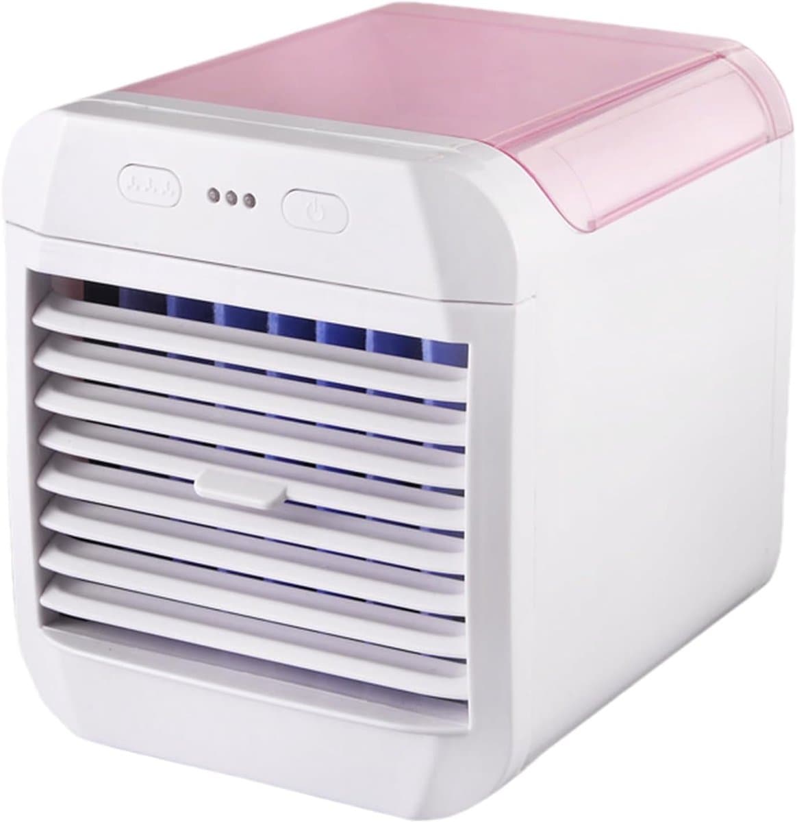Draagbare airconditioner, USB-voeding, mini draagbare luchtkoeler, raamairconditioner, multifunctionele knopbediening, verkoelend product voor de zomer, 3 ventilatorsnelheden, geschikt voor woonkamer, slaapkamer, camping - roze — afbeelding 1
