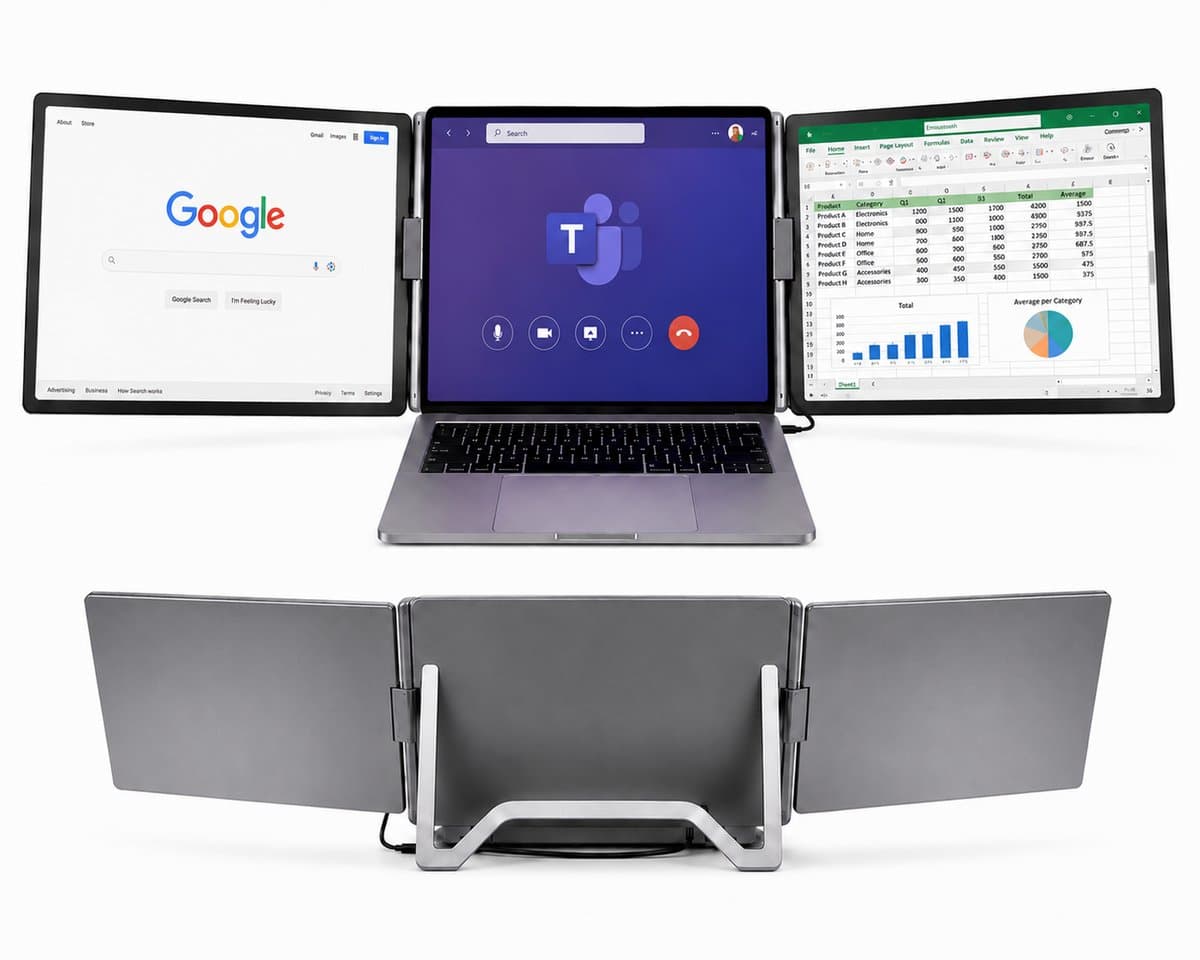 Portable Monitor - Draagbare Monitor 2x 16 Inch - 1920x1200P - One Cable Solution - Tri Screen Laptop scherm Uitbreider - Extra scherm Laptop - Plug and Play - Gaming - Luvara — afbeelding 1