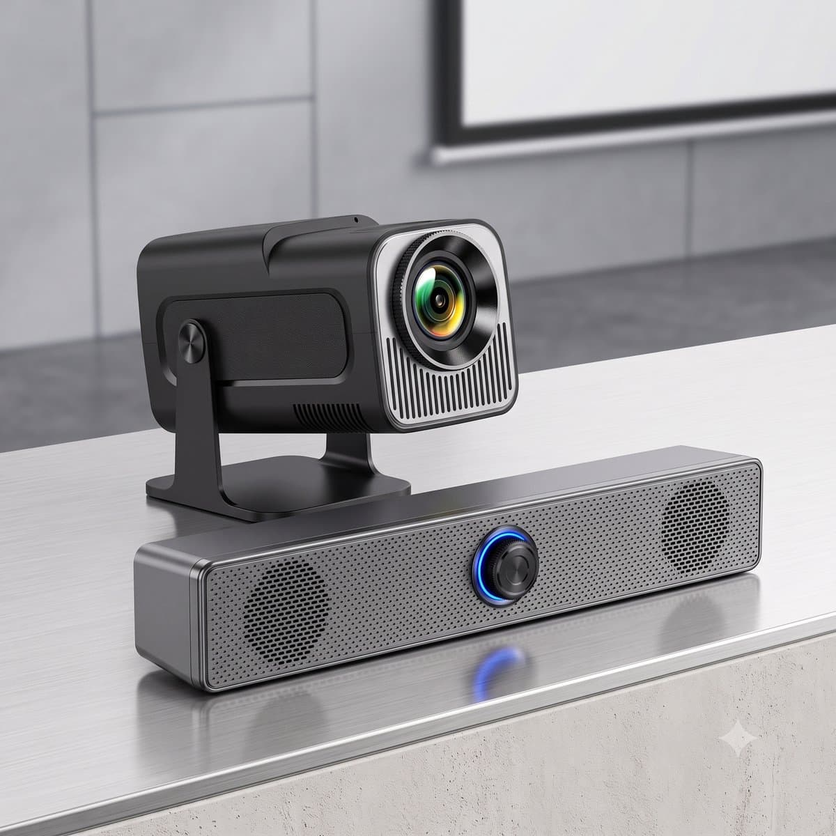 Mini Thuisbioscoop Set - Smart 1080P Full HD Beamer & Soundbar met 100 Inch Projectiescherm - Android 11 & WiFi 6 - 300 ANSI Lumen - Zwart — afbeelding 1