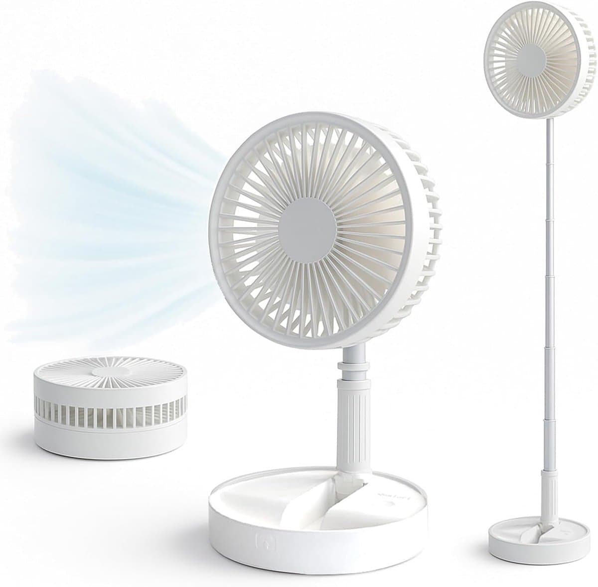 Statiefventilator-vloerventilator-tafel ventilator geluidloos-Opvouwbare tafelventilator met voet - Verstelbare hoogte, 3600mAh oplaadbaar, draagbaar, stil, opvouwbaar -Wit - 20x20x10,5 cm — afbeelding 1