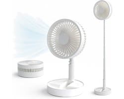 Statiefventilator-vloerventilator-tafel ventilator geluidloos-Opvouwbare tafelventilator met voet - Verstelbare hoogte, 3600mAh oplaadbaar, draagbaar, stil, opvouwbaar -Wit - 20x20x10,5 cm
