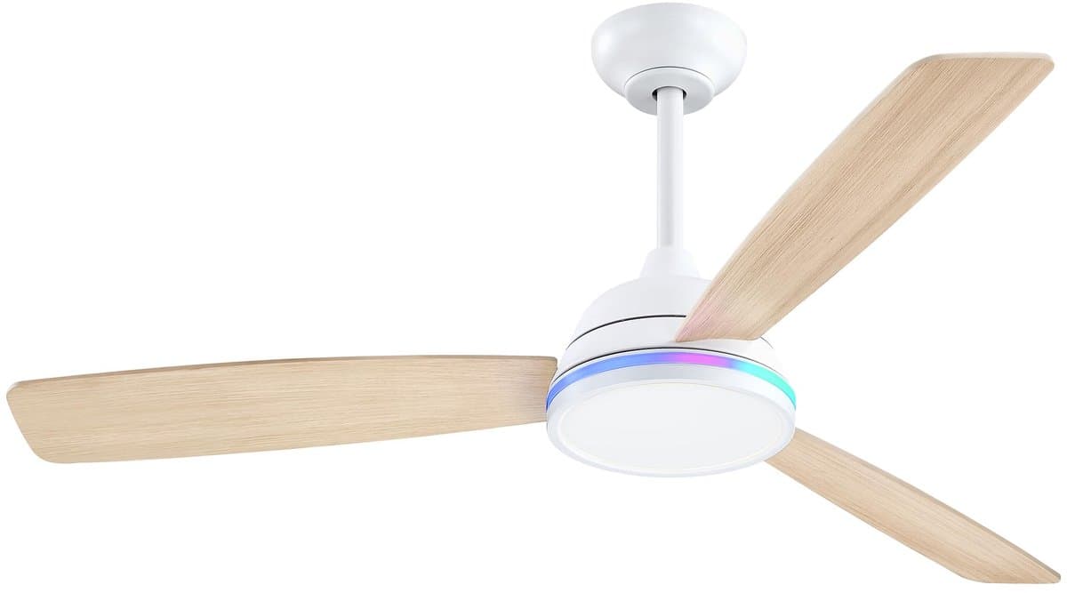 Epochglo Plafondventilator met Verlichting 132 cm, Stille DC Motor & Afstandsbediening, 3 Bladen Tweezijdig (Wit / Lichte Houtnerf), RGB, 24W LED Lamp Dimbaar 3000K-6000K, 6 Standen & Timer, Zomer- en Winterstand voor Slaapkamer, Eetkamer, Woonkamer — afbeelding 1