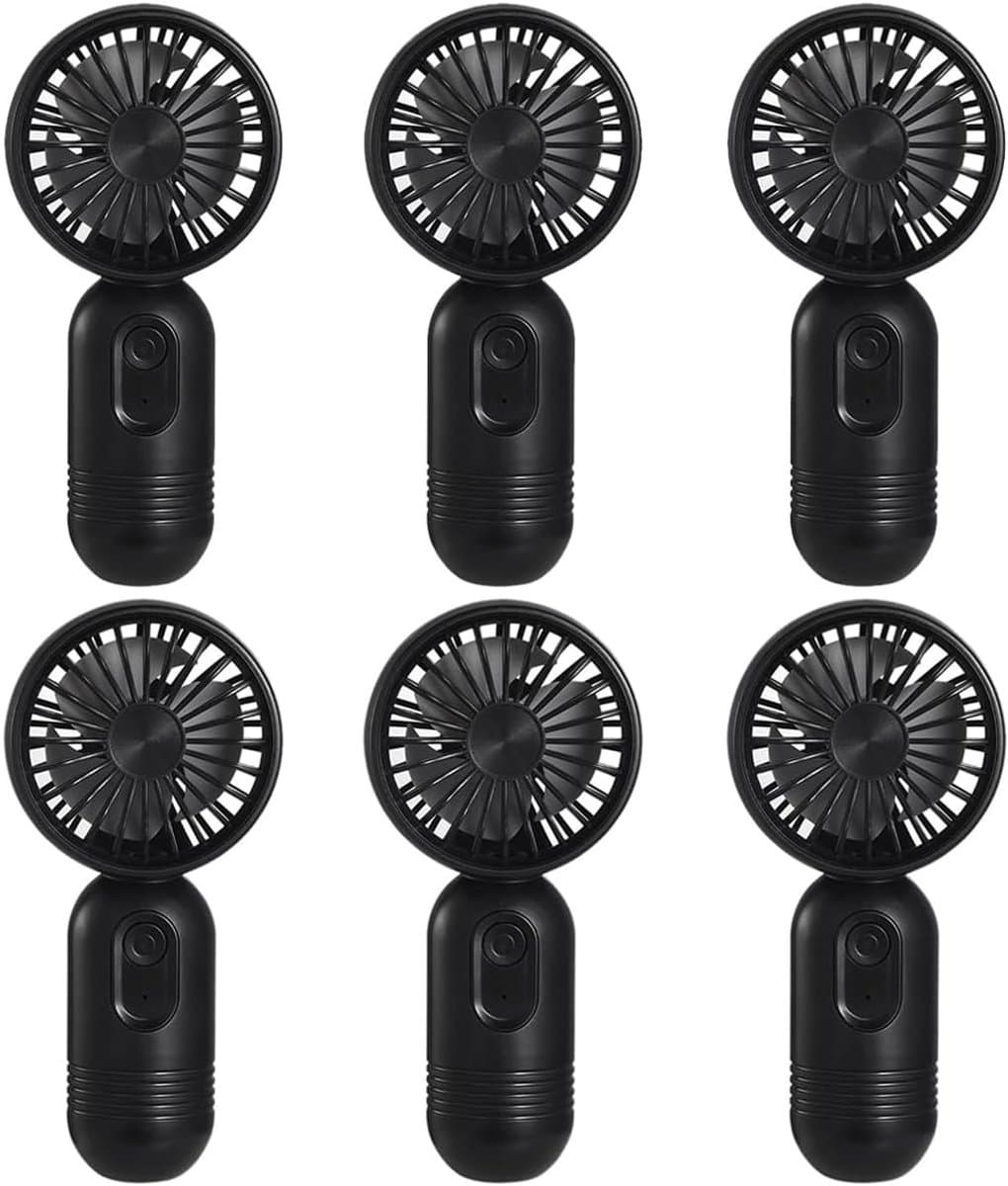 Mini draagbare ventilatoren (6 stuks), schattige, lichtgewicht handventilatoren op batterijen, 3 windsnelheden, USB-oplaadbaar, ventilatoren in de vorm van wimpers, unisex, geschikt voor kantoor, buiten, reizen en kamperen - Zwart — afbeelding 1